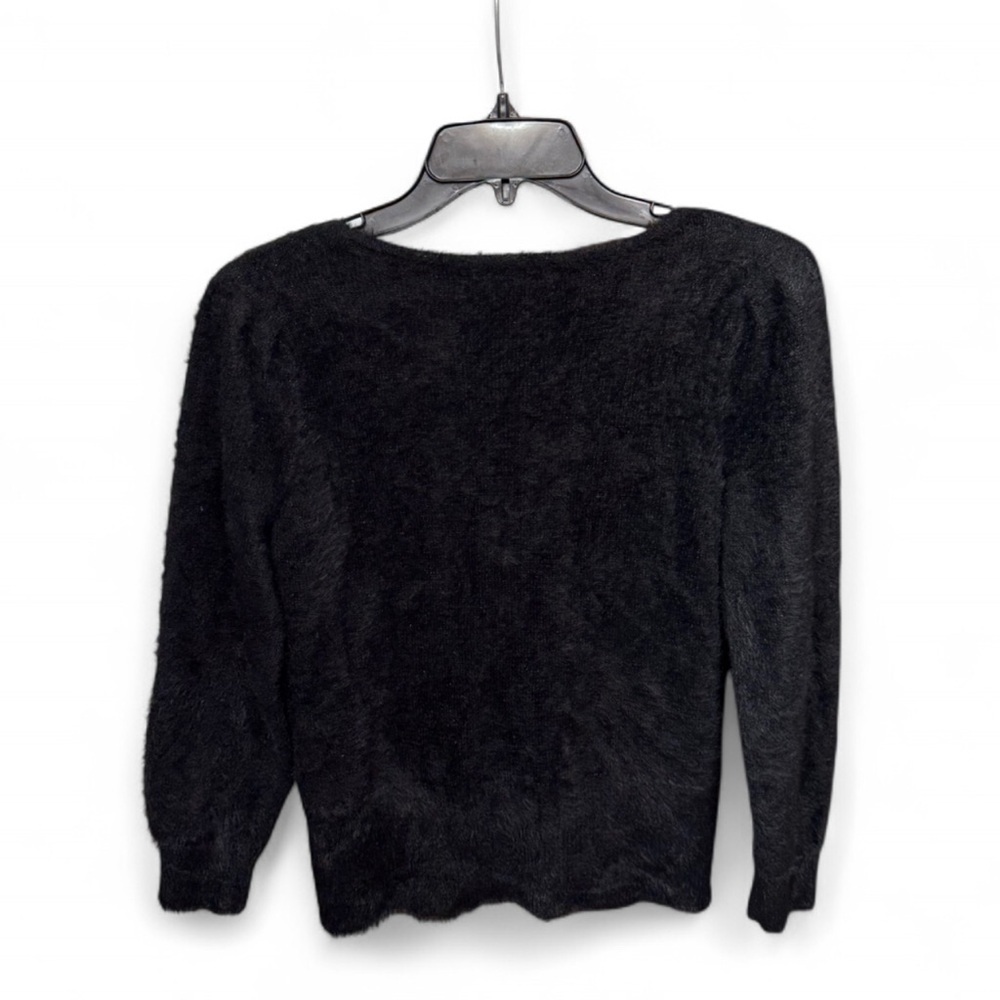 Marled by Reunited Clothing Fuzzy Scoop Neck Eyelash Knit Sweater Black, Size XS - Picture 6 of 7